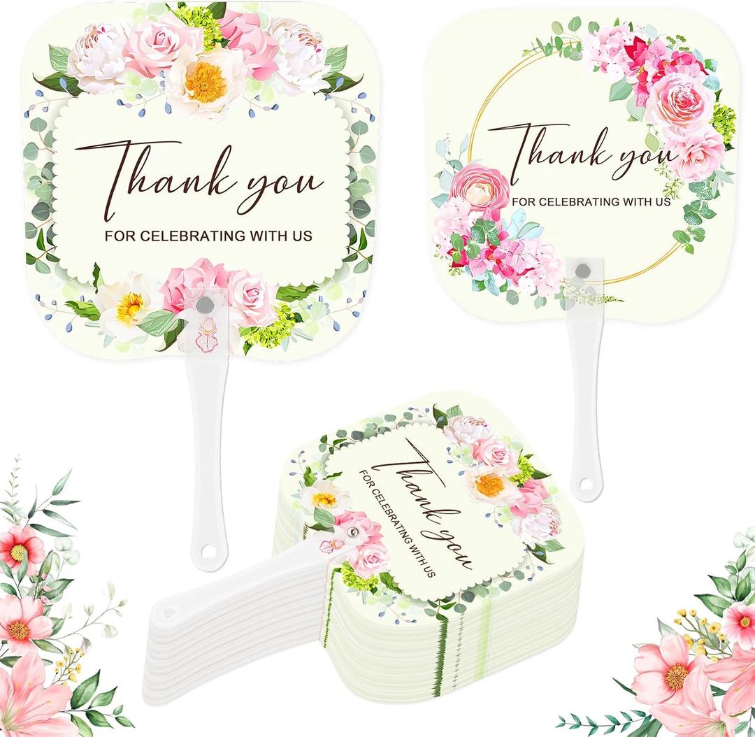 50Pcs wedding fans personalized, Thank You Fans for Hot Outdoor Wedding Ceremony Gift Party Favors, Plastic Hand Held Fans Personalized Wedding Favors for Guests Bulk