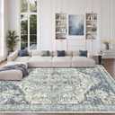 zesthome 8x10 Area Rugs-Washable Rug for Living Room, Non-Slip Backing Rugs, Stain Resistant 8x10 Rug for Bedroom, Ultra-Thin Low Pile Rugs, Vintage Large Home Decor (Blue/Ivory)