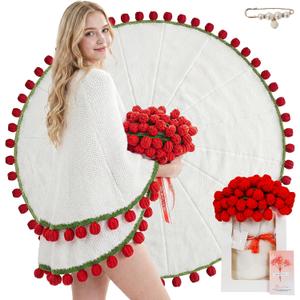 Handmade Knitted Crochet Flower Bouquet Blanket 63in, Birthday Gifts for Women, Anniversary, Wedding, Romantic Gifts for Wife Girlfriend Mom Sister Friends, Throw Blanket, Home Decor