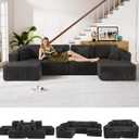 132" U Shaped Couch, Modular Sectional Sofa with Chaise, Corduroy U Shaped Boneless Couch with Deep Seat, Upholstered Modular Cloud Sofa for Living Room, No Assembly Required, Grey (131.5" x 59.45" x 25")