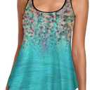 Urchics Womens 2025 Tankini Swimsuits Tummy Control Flowy Swimwear Two Piece Bathing Suits Swim Tank Top with Boyshorts (Large, Green Blue Floral)