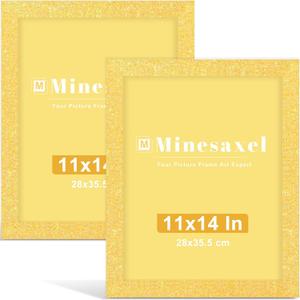 11x14 Yellow Glitter Picture Frame Set of 2, Wall Gallery 8x10 Colorful Photo Frames with Mat, Sparkle Cute Fun Artwork Frame for Wall or Tabletop