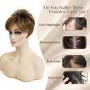 Short Hair Topper for Thinning Hair 5.5 Inch Short Pixie Cut Toppers Pieces Natural Curly Texture Synthetic Ombre Brown Wiglets Hairpieces (Dark Golden Brown, 5.5 inch)