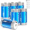 Rechargeable Lithium D Batteries with 4 in 1 USB-C Charge Cable