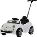 Best Ride On Cars Fiat 500 Push Car, with Stroller, Adjustable Footrest and Handle, Horn, Music, Stable Wheels, For Kids Aged 2-3 Years, 37 x 19 x 12 inches, Large, White