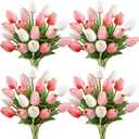 Janinka 60pcs Artificial Tulip Flowers Fake PU Tulips Faux Latex Bouquet Flower Centerpieces Arrangement Floral for Mother Day Wedding Spring Decorations (Dark Pink,Light Pink,White)