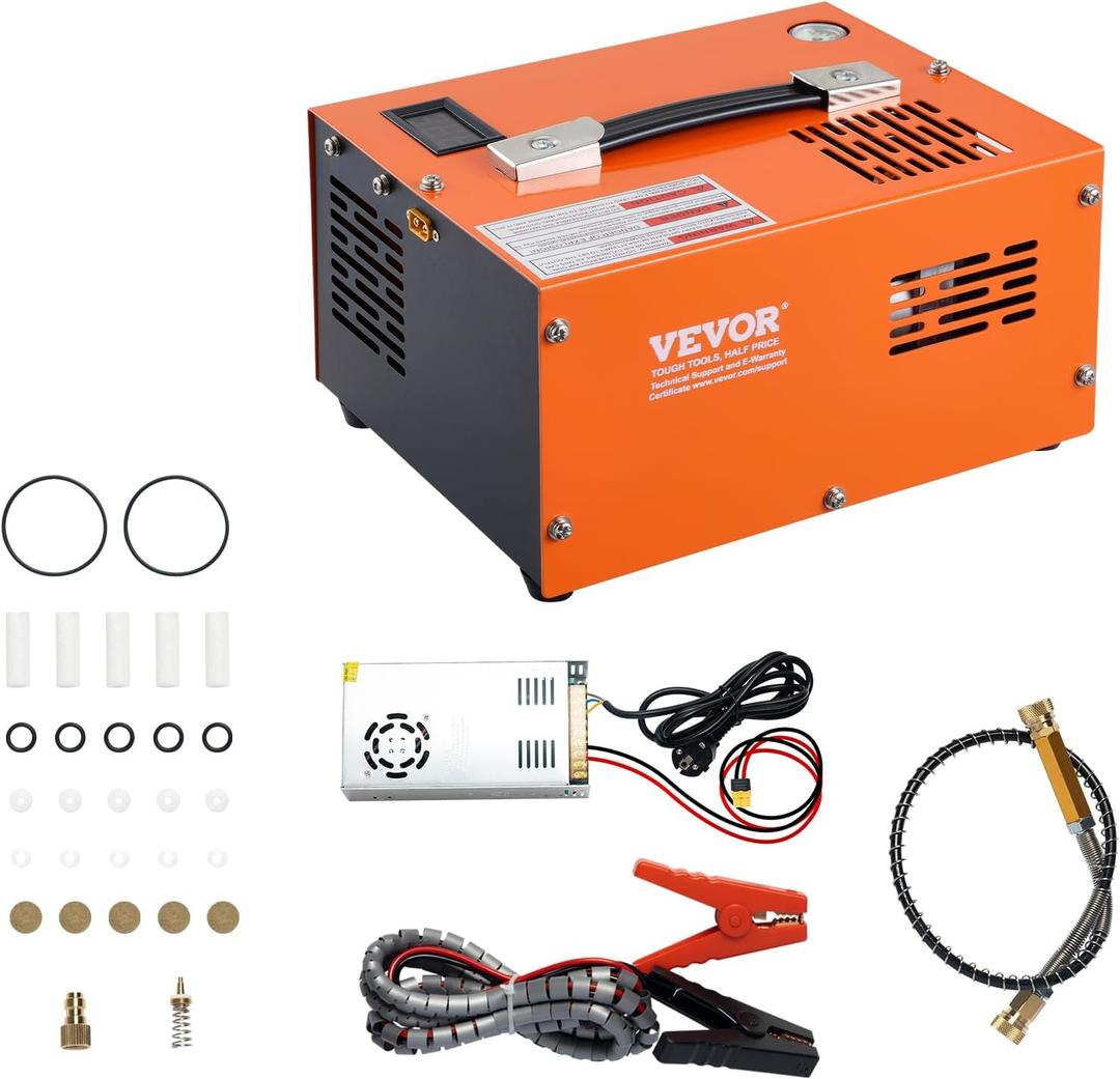VEVOR PCP Air Compressor 12V DC, PCP Compressor 4500 Psi, Paintball 30MPa Portable PCP Air Compressor, Rifle Pump 110V AC, High Pressure Pump Scuba Tank Compressor Pump, Black