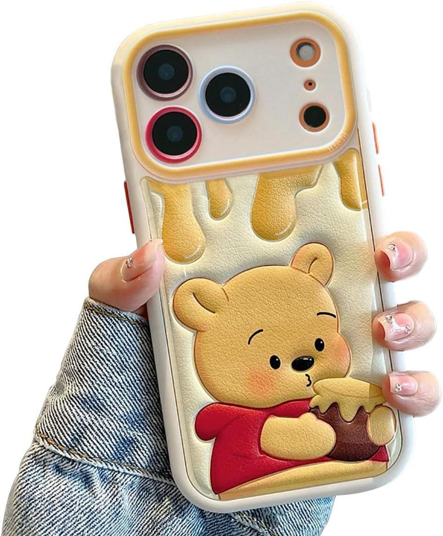 Compatible with iPhone 17 Pro Max Cute Case, Kawaii Phone Case TPU Leather Cute Bear Cartoon case Soft Rubber Shockproof Protective for iPhone 17 Pro Max Case Cover for Women Girls