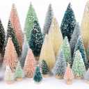 Lvydec 30 Pack Artificial Mini Christmas Trees Decoration Clearance, Colorful Mini Pine Tree with Wood Base Bottle Brush Trees for Christmas Decor