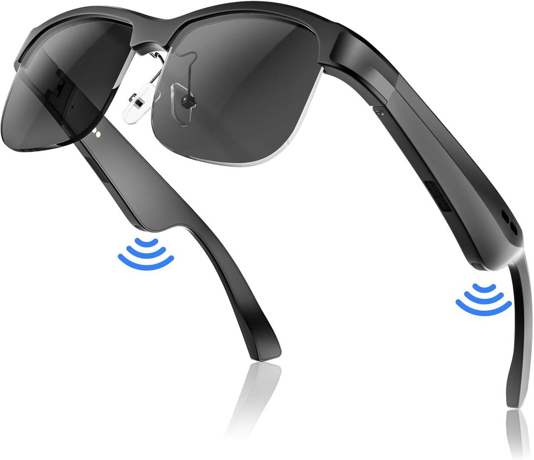 Smart Glasses, Polarized Bluetooth Sunglasses, Built-in Mic & Speakers, Voice Assistant, UV Protection, Bluetooth Glasses for Office, Driving, Cycling Outdoor Sports (M9 Pro-Black Lens)