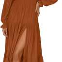 ZESICA Women's Boho Off Shoulder Wedding Guest Dress 2026 Spring Summer Side Split Flowy A Line Long Maxi Dresses (Brown, L)