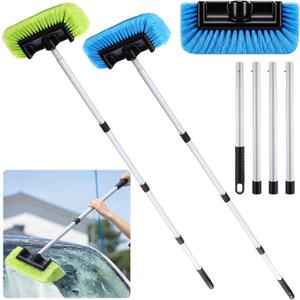 2 Pack 58 Inch Extendable Car Wash Brushes, Soft Bristled Scratch Free Cleaning System with Long Handle, Universal Cleaning Tool Set for Vehicles Home Windows Tires Snow Removal(Green+Blue)
