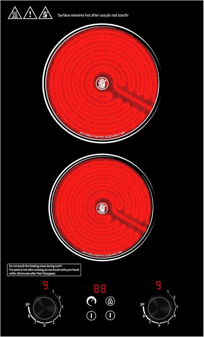 2 burner Electric Cooktop,110V 2400W 2 burner cooktop,Electric Stove Top with LED Knob Control,9 Power Levels, Kids Lock & 2H,Overheat Protection 12 Inch electric stove