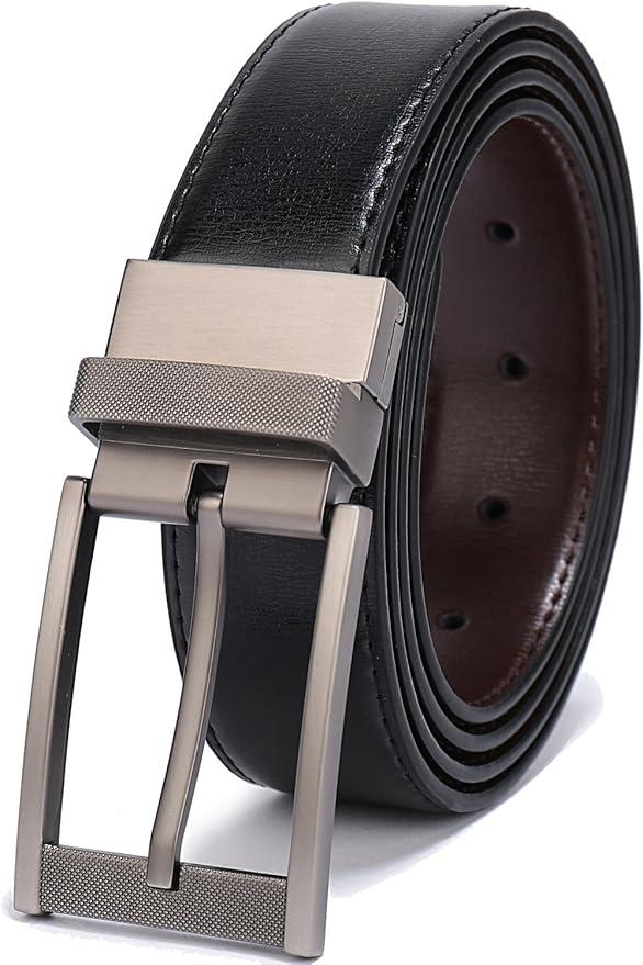 Belts for Men Reversible Leather 1.25” Waist Strap Fashion Dress Buckle Beltox