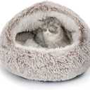 CATISM Cat Bed, Plush Hooded Cat Beds for Indoor Cats, Self Warming Cats Beds Cave, Cozy Pod for Indoor Kitten or Small Dog, Removable Washable with Non-Slip Bottom (25.0"L x 25.0"W x 19.0"Th)