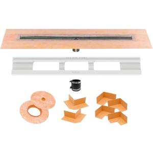 Schluter Kerdi Line Shower Drain with 24" Stainless Steel Channel Body and Waterproof Kerdi Collar - Ideal for Showers and Wet Rooms - Center Outlet Position, 23-5/8" Grate Length - KL1V60E60