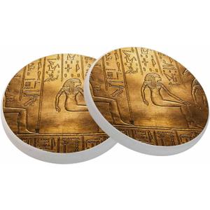 Egyptian Hieroglyphics Coasters Ancient Golden Art Historical Civilization Absorbent Drink Coaster Set of 2 Unique Beer Beverage Coasters for Coffee Table Cup Bar Coasters Cute Cork Ceramic Coasters (4 Inch)