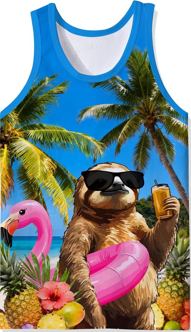 RAISEVERN Mens Tank Tops Summer Sleeveless Tee Cool Workout T-Shirts Beach Novelty Undershirts (Medium, Blue Brown Pink)