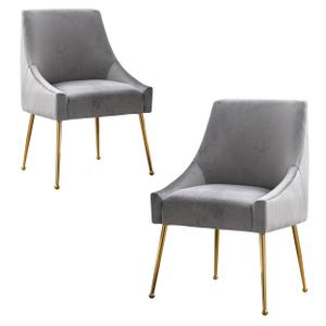 HOLILA Modern Velvet Dining Chairs Set of 2, Contemporary Upholstered Furniture Collection with Polished Gold Metal Legs, Elegant Accent Chairs for Kitchen Living Room(Grey)