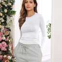 PALINDA Crew Neck Fitted Shirts for Women Basic Casual Long Sleeve T Shirts Going Out Tops Sexy Y2K Tees (White L)