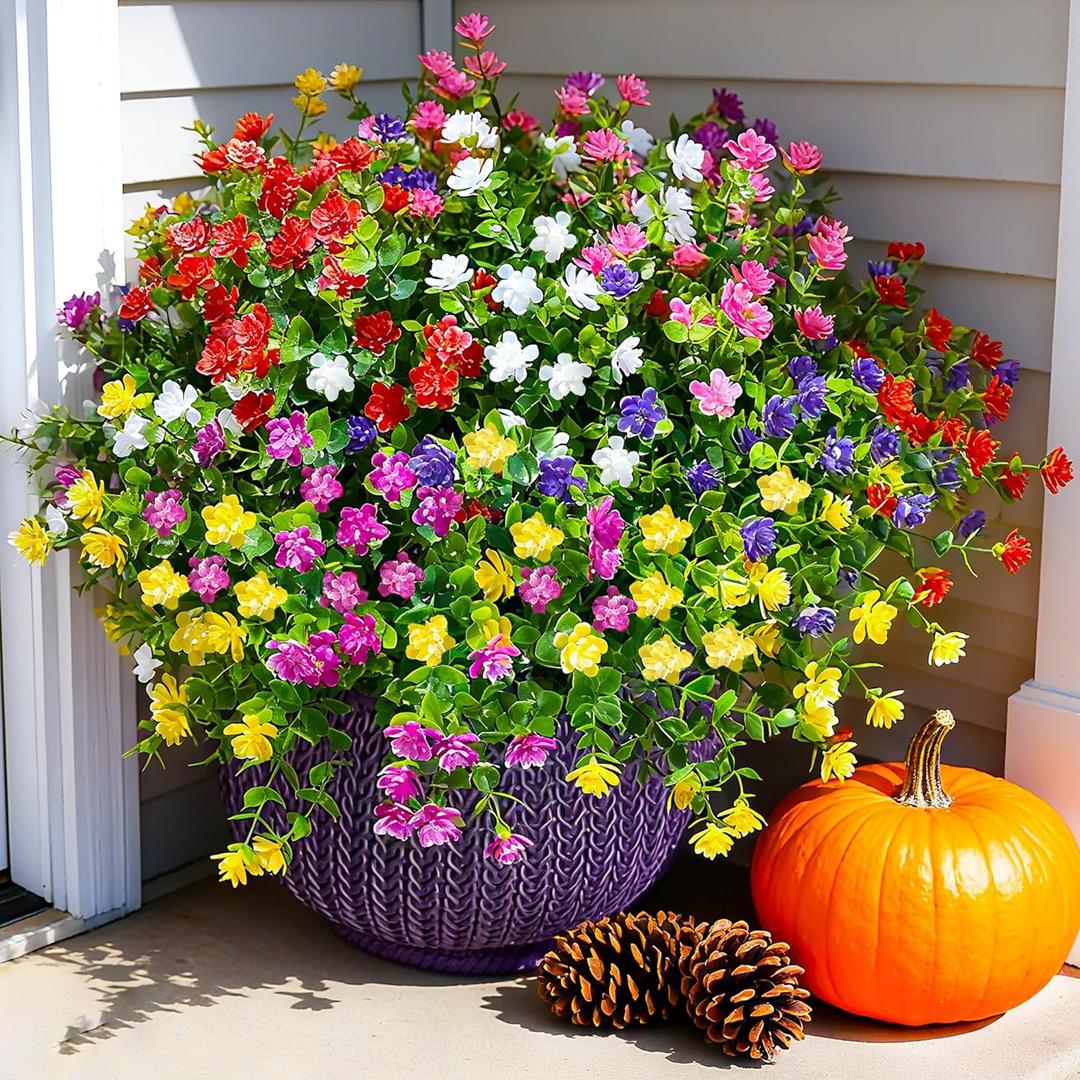 Ivydale Artificial Fake Fall Mums Flowers Plants for Outdoors Indoor Decoration, 12 Bundles Faux Plastic Mix-Colored Daisy Flowers UV Resistant Faux Greenery Bushes Shrubs for Home Porch Patio Garden