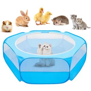UWE Small Animal Playpen, Chicken Brooder Box with Cover Top, Portable Outdoor Exercise Pet Cage Tent, Waterproof Breathable Pet playpen Indoor for Chick Ktiien Bunny Hamster Guinea Pig, Blue