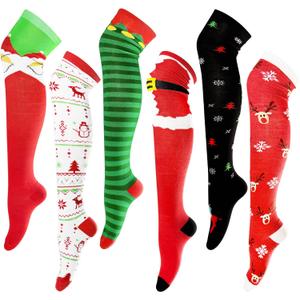 Anyumocz 6 Pairs Christmas Knee High Socks,6 Styles Christmas Stockings,Funny Xmas Socks for Women,Party,Gifts