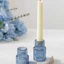 Romadedi Glass Candle Holders for Candlestick - 2 Pcs Blue Tapered Candle Sticks Holder Decor Bulk for Wedding Table Centerpiece Ribbed Taper Holder for Birthday Party Bridal Showers