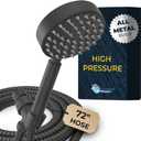 HammerHead Showers ALL METAL Handheld Shower Head with Hose and Brass Holder - MATTE BLACK - 2.5 GPM High Pressure Shower Heads with Adjustable Shower Wand Bracket - 6ft Flexible Extension