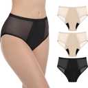 AIRCUTE Washable Women Urine Incontinence Underwear Leak Proof Panties for Bladder Leak with 50 ml Absorbency 3 Pack (1 Black-2 Beige, L)