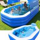2026 Inflatable Pool with Canopy, Large Inflatable Pool for Kids,Adults, Blow Up Pools with Seats,Oversize Thickened 118"x75"x22"Inflatable Swimming Pools, Kids Pool for Backyard,Ocean Theme