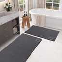 2 Piece Bathroom Rugs Mat Set - Quick Dry Diatomaceous Earth Bath Mat for Bathroom Non-Slip Bath Rug with Rubber Backing, Absorbent Bath Mats Thin Bath Floor Mat, 15.7x23.6+15.7x47.2 Inch, Dark Grey