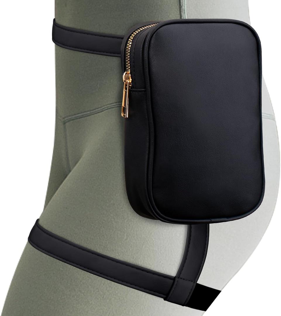 Peicees Womens Drop Leg Bag with Leg Strap Leather Thigh Bag for Motorcycle Costume Accessories Fashion Fanny Bag Belt Pouch (Black)