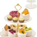 DUJUST Luxury Porcelain 2-Tier Cupcake Stand Tower, British Style Serving Tray with Golden Trim, Food Grade Dessert Display Stand, Beautiful Gift for Tea Party & Home Décor
