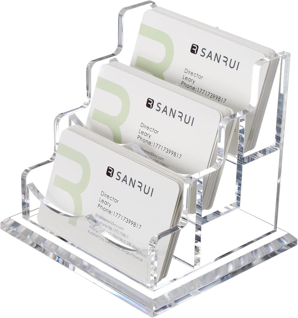 YUXUN Business Card Holder Display for Desk, Clear Acrylic Cards Organizer 3 Tier 3 Slots, Business Card Stand for Men and Women 1 Pack (3 slots) 3slots