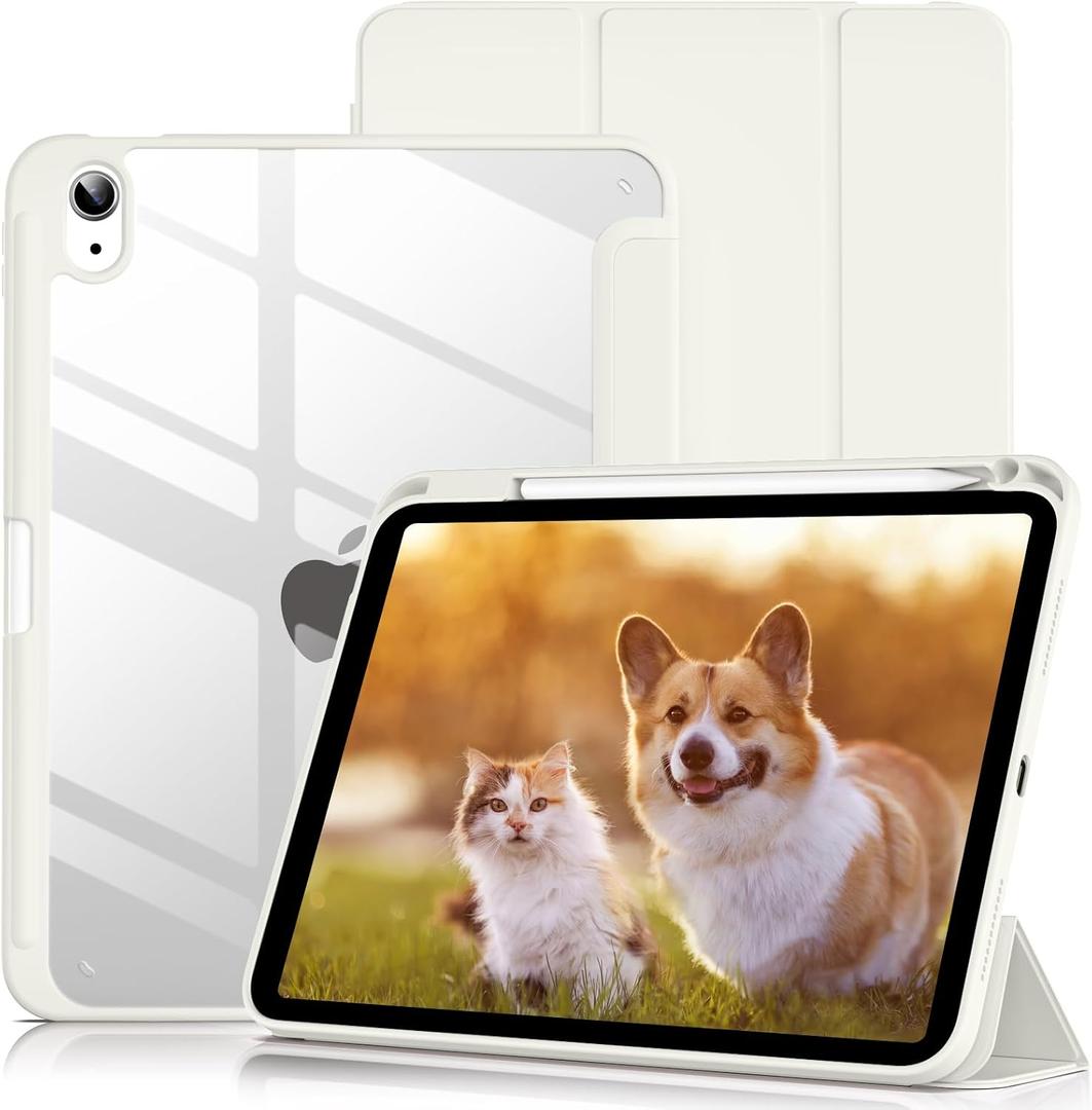 Case for iPad (A16) 11th Generation 11 Inch 2025, iPad 10th Generation 10.9 Inch 2022 with Pencil Holder, Clear Transparent Back Shell Shockproof Cover, White