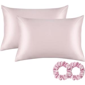 ALASKA BEAR Silk Pillowcase for Hair and Skin, Set of 2 Pure Genuine 22 Momme Mulberry Silk Pillow Cases Queen Size for Bliss Sleep Better Than Poly Satin, Zipper Closure(2pc, Pink)