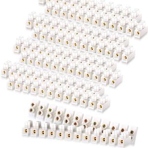Weewooday 10 Pieces Terminal Block 12-Position Strip 10 Amp 380 Volt White Screw Terminal Connector Dual Row Electric Barrier Block