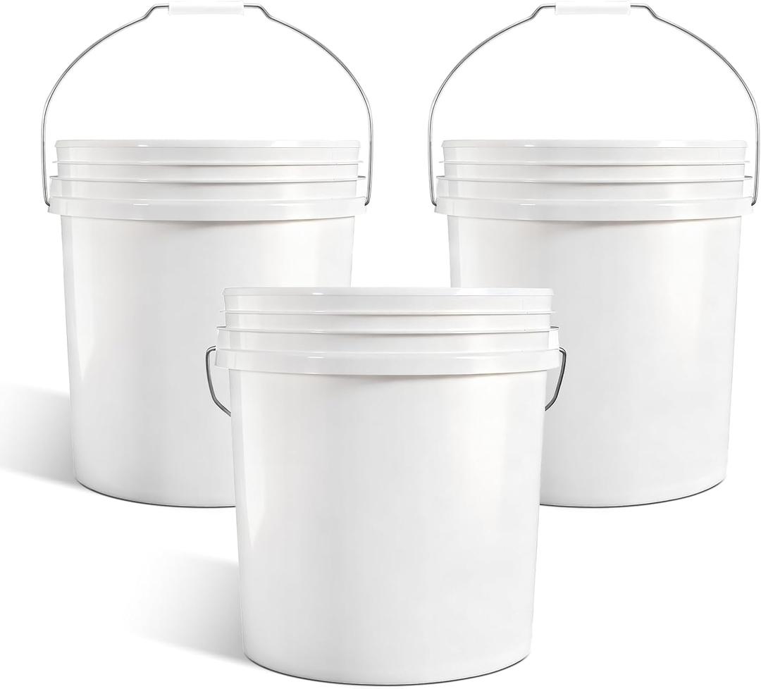 2.5 Gallon Bucket for Cleaning, Small Extra Thick Plastic Bucket with Metal Handle, Food Grade, BPA Free (White, 3 Pack, No Lid)