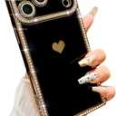 YTanazing for iPhone 17 Rectangle Edge Case, Luxury Diamond Rhinestone Glitter Bling Sparkle Shiny Plating Bumper Protective Case with Camera Protection Design for Women Girls, Black