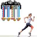 CREATCABIN Trail Running Medal Hanger Display Medal Holder Rack Sports Metal Hanging Awards Iron Small Mount Decor Awards for Wall Home Badge Race Runner Marathon Medalist Black 11.4 x 5.1 Inch