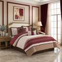 King Comforter Set Burgundy Beige Taupe, Luxury 7-Piece Bedding