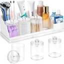 Bathroom Counter Organizer, Large White Silicone Toothbrush Holders for Bathrooms with 3PCS Qtip Holder, Bathroom Organizer Countertop Toothbrush and Toothpaste Holder for Makeup Organizer for Vanity