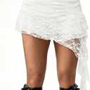 Women's White Mini Skirt Lace Ruffle Y2K Asymmetrical Layered Skirt Stretchable Low Rise Skirts (XL)