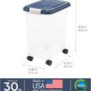 IRIS USA Airtight Dog Food Storage Container, Up to 30 lbs, Attachable Wheels, for Dog Cat Bird and other Pet Food Storage Bin, Keep Fresh, Easy Mobility, BPA Free, Navy