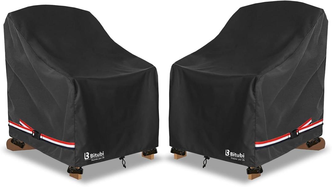 Bitubi Waterproof 2 Pack Patio Adirondack Chair Cover for Outdoor Chair Size Up to 32W x 35D x 36H inch,Outdoor Lawn Patio Furniture Covers (Black)