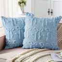 Mixweer Blue Bow Throw Pillow Covers 18x18 Set of 2 Coquette Decorative Pillow Covers Soft Plush Faux Wool Aesthetic Pillowcases Preppy Room Decor for Bed Sofa Couch Living Room