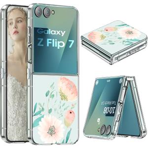 for Samsung Z Flip 7 Case Silicone Flowers Slim Transparent for Women Girls Soft TPU Shockproof Cover for Samsung Galaxy Z Flip 7 5G Phone Case Crystal Clear Case (F)