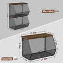 2 Tier Fruit Basket for Kitchen Counter, Stackable Onion and Potato Storage Basket, Wall Mounted Wire Basket with Wood Lid, Hanging Kitchen Storage Vegetable Organizer, 11.8 x 7.1 x 8.6 Inch