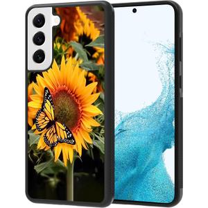 KANGHAR Compatible with Samsung Galaxy S22 Plus Case Sunflower Butterfly Anti-Slip Drop Protection with Soft TPU Bumper Shockproof Protective Phone Cover for Women Girls